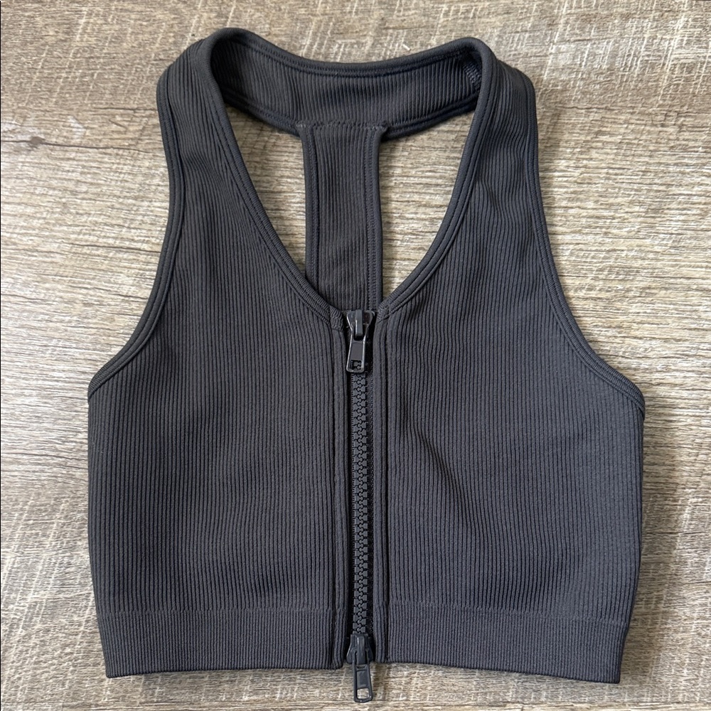 SET Active Charcoal Ribbed Zip Up Sports Bra Size XS